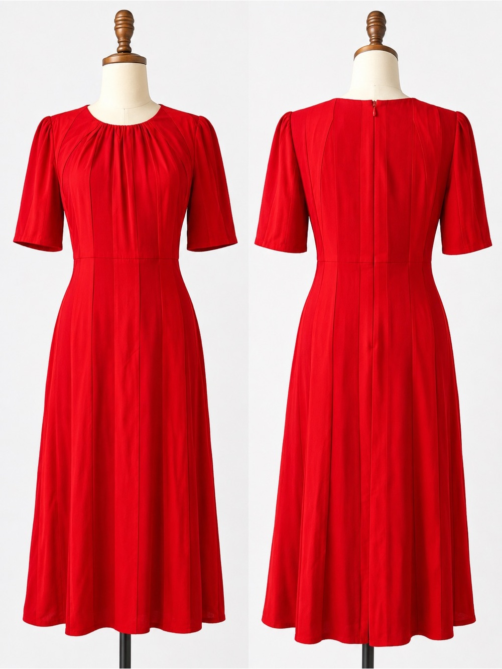 Everlane Red Midi Dress Size 2 Gathered Neck Short Sleeve Pockets NWT